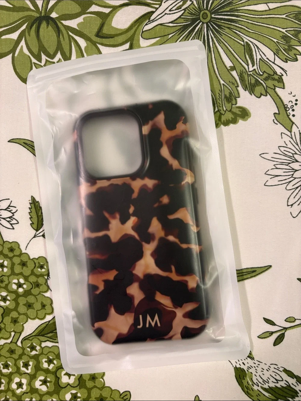 Tortoiseshell iPhone 16 Pro Case with Ring Holder - personalized initials “JM”